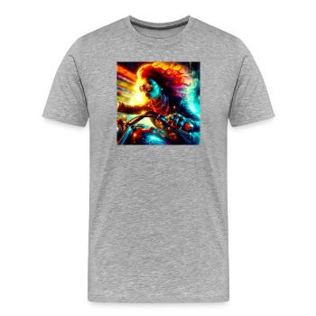 Cyberpunk Moto - T-shirt bio Premium Homme - gris chiné - Devant - Damien (186cm)