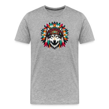 Loup amérindien Peaux-rouges d’Amérique - T-shirt bio Premium Homme - gris chiné - Devant - Damien (186cm)