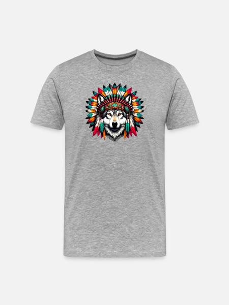 American Indian Wolf American Redskin - Men's Premium Organic T-Shirt - heather grey