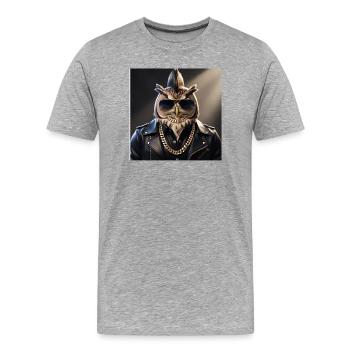 Eulenmünster im Lederjacken-Style - Männer Premium Bio T-Shirt - Grau meliert - Vorne - Damien (186cm)