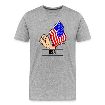 Flag USA fist text USA - T-shirt bio Premium Homme - gris chiné - Devant - Damien (186cm)