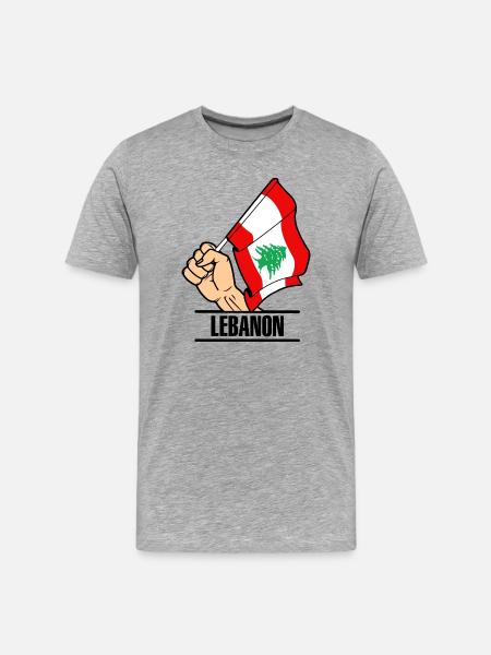 Drapeau Liban poing texte LIBAN - T-shirt bio Premium Homme - gris chiné