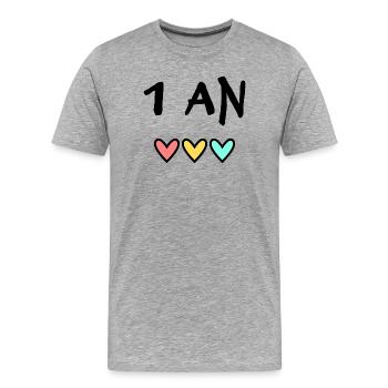 1. 1 year. 1st ANNIVERSARY. 1 YEAR ANNIVERSARY - Men's Premium Organic T-Shirt - heather grey - Front - Damien (186cm)
