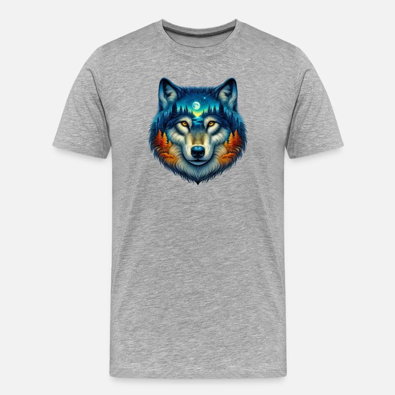 Wolf - Männer Premium Bio T-Shirt - Grau meliert