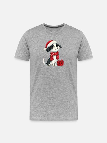 Weihnachtshund mit Bommelmütze - Männer Premium Bio T-Shirt - Grau meliert