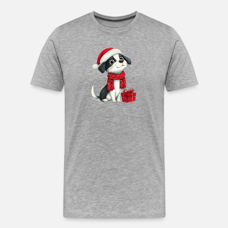 Weihnachtshund mit Bommelmütze - Männer Premium Bio T-Shirt - Grau meliert