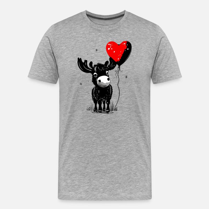 Elch mit Herz Luftballon - Heartful Creatures - Männer Premium Bio T-Shirt - Grau meliert