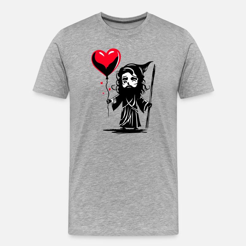 Odin mit Herz Luftballon - Heartful Creatures - Männer Premium Bio T-Shirt - Grau meliert