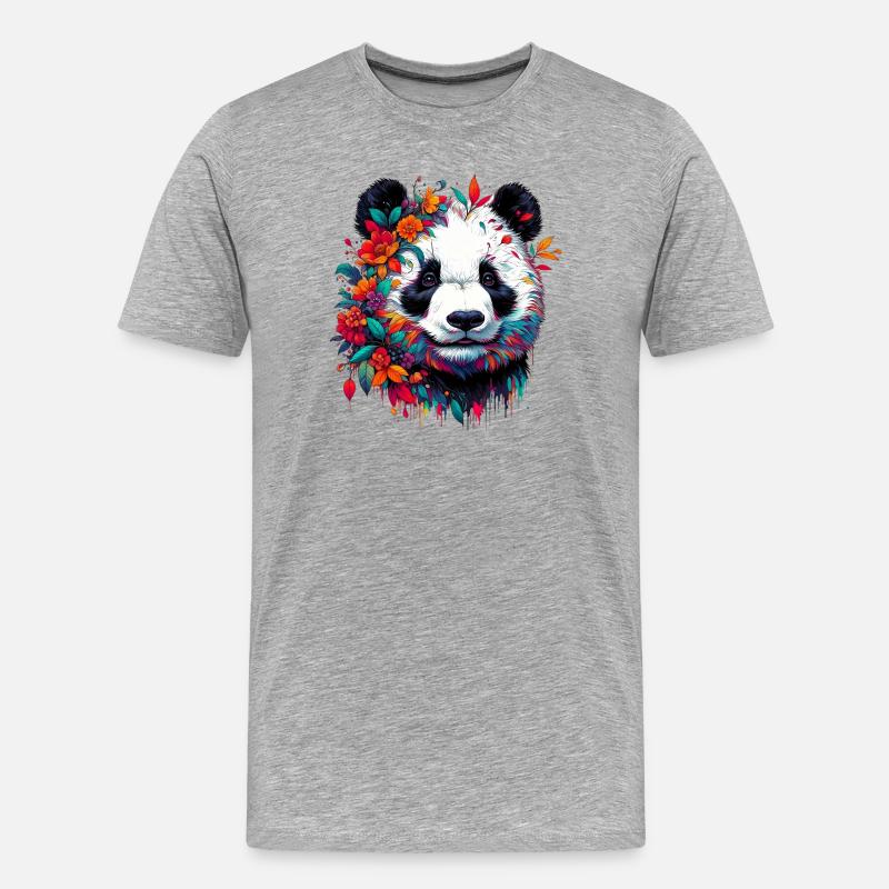Panda - Männer Premium Bio T-Shirt - Grau meliert