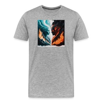 Dual Fire and Water Spirit - Men's Premium Organic T-Shirt - heather grey - Front - Damien (186cm)