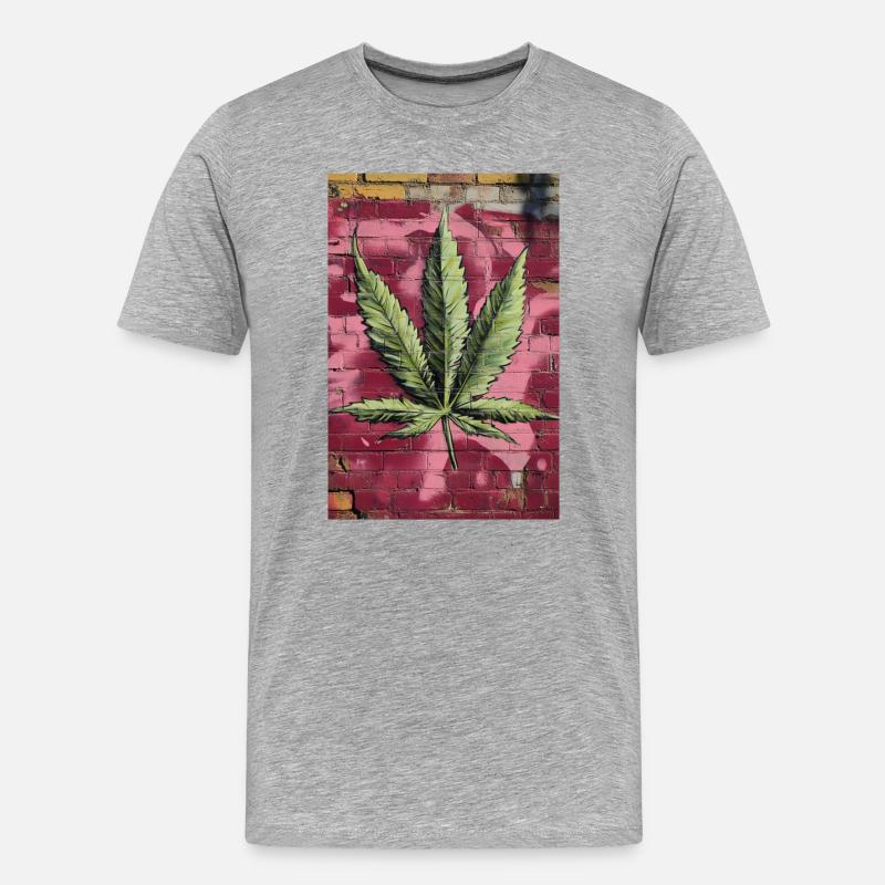 Graffiti Grasblatt auf Pinker Wand - Männer Premium Bio T-Shirt - Grau meliert