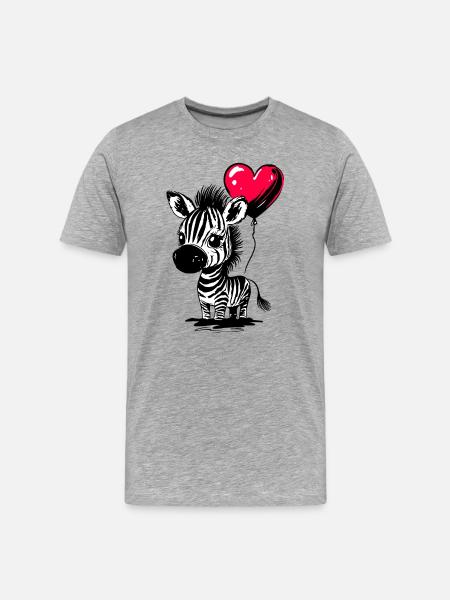 Zebra with Heart Balloon - Heartful Creatures - Men's Premium Organic T-Shirt - heather grey