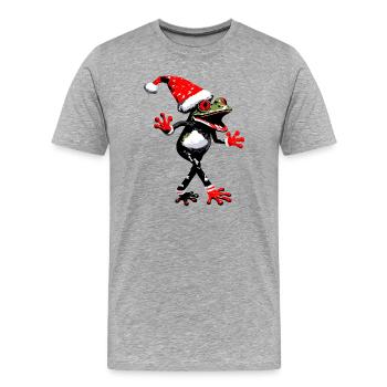 Tanzender Frosch mit Weihnachtsmütze - Männer Premium Bio T-Shirt - Grau meliert - Vorne - Damien (186cm)