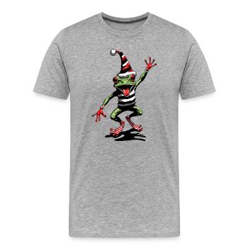 Tanzender Frosch mit Weihnachtsmütze - Männer Premium Bio T-Shirt - Grau meliert - Vorne - Damien (186cm)