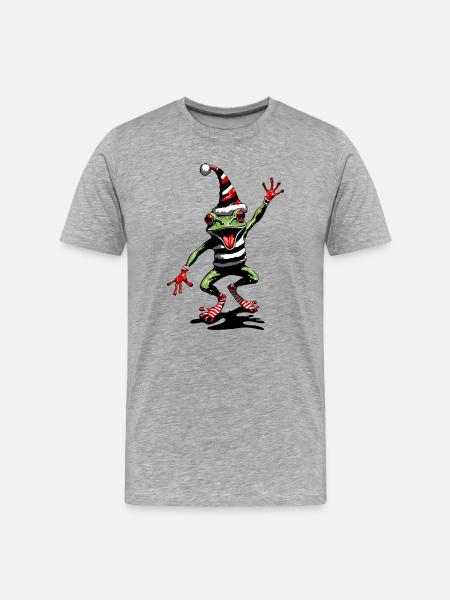 Dancing frog with Christmas hat - Men's Premium Organic T-Shirt - heather grey