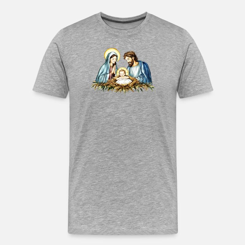 Weihnachtspullover Weihnachten an der Krippe Jesus - Männer Premium Bio T-Shirt - Grau meliert