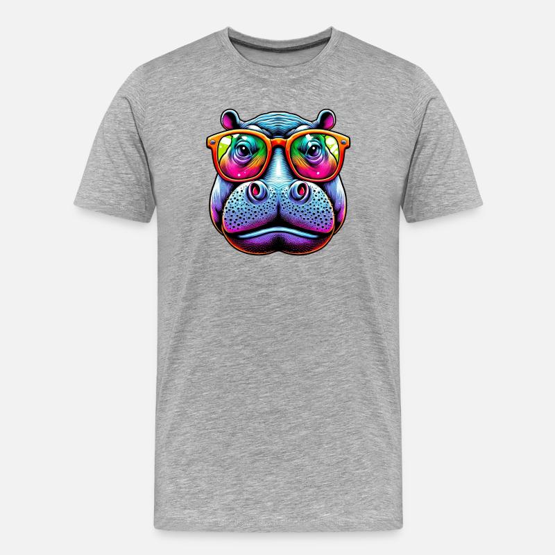 Nilpferd mit Sonnenbrille - Männer Premium Bio T-Shirt - Grau meliert