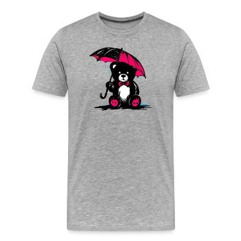 Teddy bear with umbrella – crap weather - Men's Premium Organic T-Shirt - heather grey - Front - Damien (186cm)