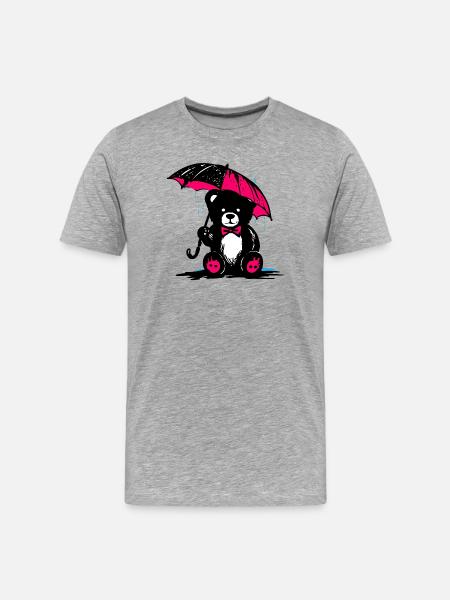 Teddy mit Regenschirm – Mistwetter - Männer Premium Bio T-Shirt - Grau meliert