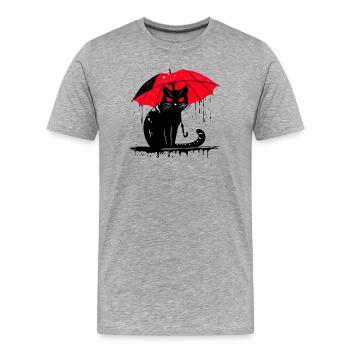 Cat with umbrella – bad weather - Men's Premium Organic T-Shirt - heather grey - Front - Damien (186cm)