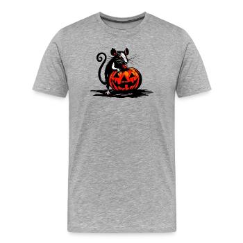 Un rat grignote une citrouille d’Halloween - T-shirt bio Premium Homme - gris chiné - Devant - Damien (186cm)