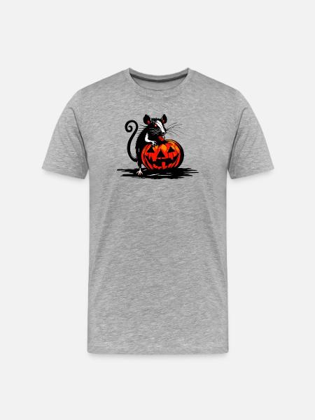 Rat nibbles on Halloween pumpkin - Men's Premium Organic T-Shirt - heather grey