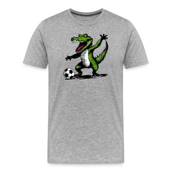 Krokodil mit Fußball – Sportliches Design - Männer Premium Bio T-Shirt - Grau meliert - Vorne - Damien (186cm)