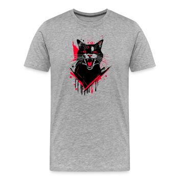 Katze Wildkatze Street Art - Männer Premium Bio T-Shirt - Grau meliert - Vorne - Damien (186cm)