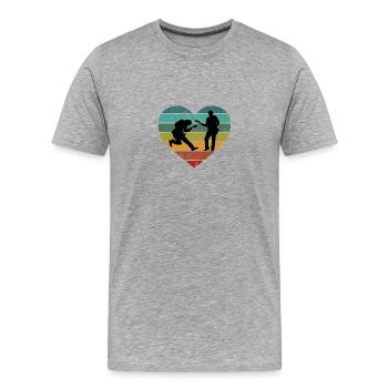 E-Gitarre Bass Herz Retro Silhouette - Männer Premium Bio T-Shirt - Grau meliert - Vorne - Damien (186cm)