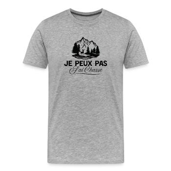 Ich kann nicht, ich habe gejagt - Passion chasseur - Männer Premium Bio T-Shirt - Grau meliert - Vorne - Damien (186cm)
