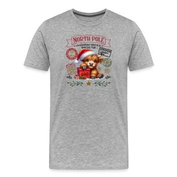 Nordpol Highlandrind Weihnachtsdesign - Männer Premium Bio T-Shirt - Grau meliert - Vorne - Damien (186cm)