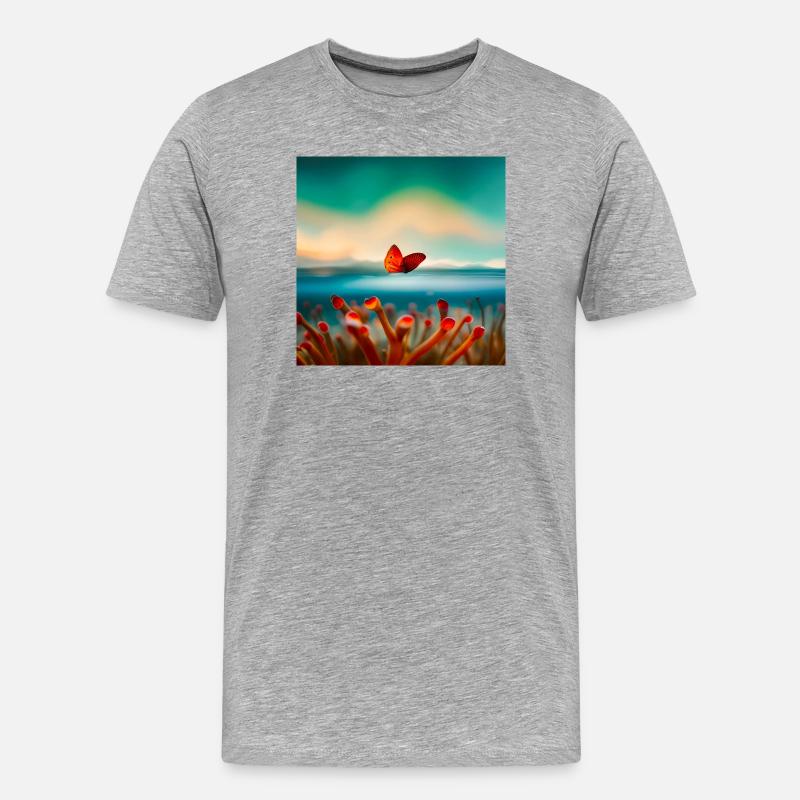 Korallen-Schmetterling - Männer Premium Bio T-Shirt - Grau meliert