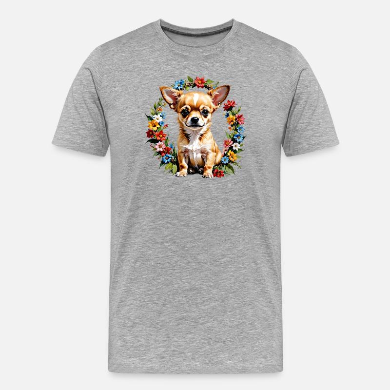 Niedlicher Chihuahua mit Blumenkranz - Männer Premium Bio T-Shirt - Grau meliert