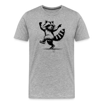 Tanzender Waschbär im Stencil-Stil - Männer Premium Bio T-Shirt - Grau meliert - Vorne - Damien (186cm)
