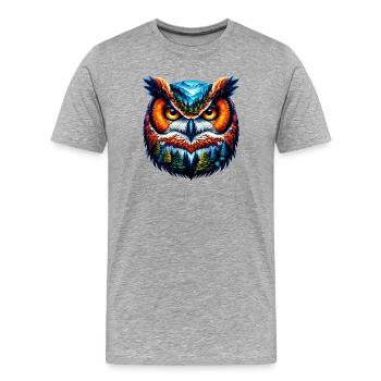 Eule - Männer Premium Bio T-Shirt - Grau meliert - Vorne - Damien (186cm)