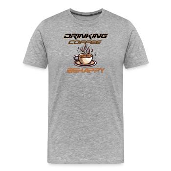 Café. Être heureux avec le café - T-shirt bio Premium Homme - gris chiné - Devant - Damien (186cm)