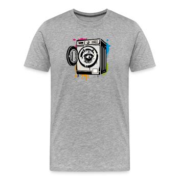 Waschbär in der Waschmaschine - Humorvolles Motiv - Männer Premium Bio T-Shirt - Grau meliert - Vorne - Damien (186cm)