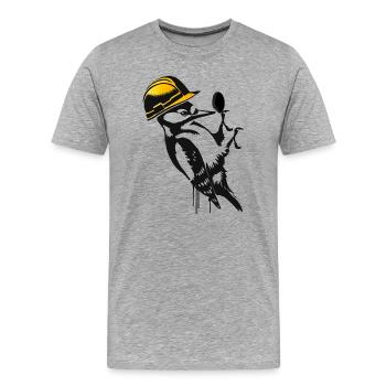 Pic avec casque de construction - Conception de pochoir humoristique - T-shirt bio Premium Homme - gris chiné - Devant - Damien (186cm)