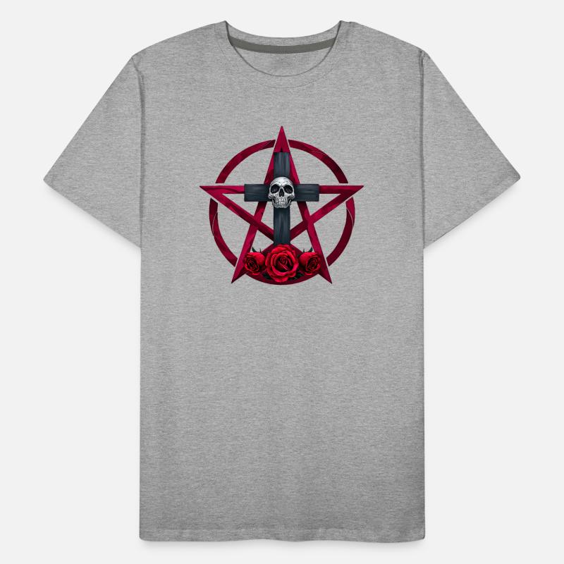 Pentagram muster, rosenblüte, Menschenschädel Männer Premium Bio T-Shirt