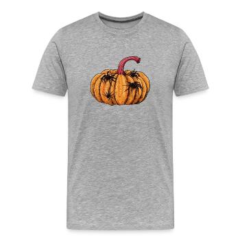 Spuk-Kürbis Spinnenillustration - Männer Premium Bio T-Shirt - Grau meliert - Vorne - Damien (186cm)