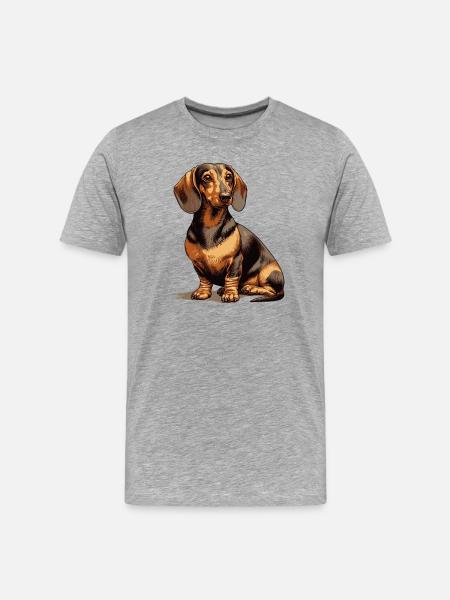 Teckel assis - T-shirt bio Premium Homme - gris chiné