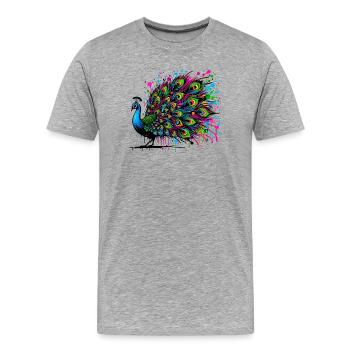 Pfau - Männer Premium Bio T-Shirt - Grau meliert - Vorne - Damien (186cm)