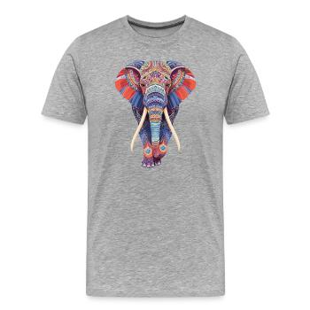 Elefant Mandala gehend frontal in bunter Optik - Männer Premium Bio T-Shirt - Grau meliert - Vorne - Damien (186cm)