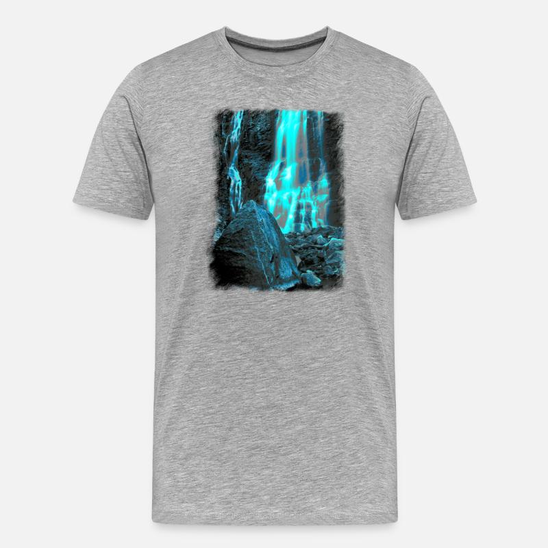 Felsiger Wasserfall - Männer Premium Bio T-Shirt - Grau meliert