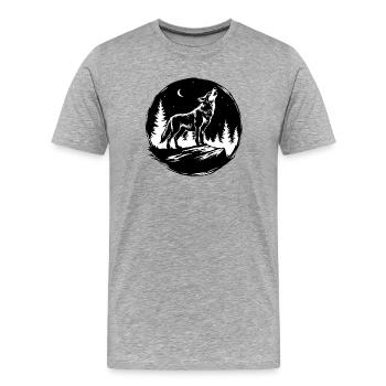 Schwarz-Weiß-Schablone: Heulender Wolf auf einem Felsen - Männer Premium Bio T-Shirt - Grau meliert - Vorne - Damien (186cm)