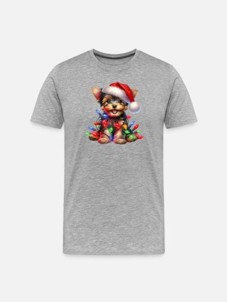 Festlicher Hund mit Lichterkette - Männer Premium Bio T-Shirt - Grau meliert