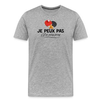 Je peux pas j'ai ping pong - T-shirt bio Premium Homme - gris chiné - Devant - Damien (186cm)