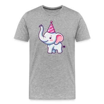 Süßer glücklicher Elefant mit Partyhut - Geburtstag - Männer Premium Bio T-Shirt - Grau meliert - Vorne - Damien (186cm)