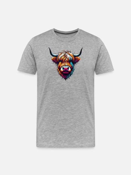 Vache écossaise des Highlands - T-shirt bio Premium Homme - gris chiné