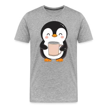 Niedlicher Pinguin mit Kaffeetasse - Entzückendes Design - Männer Premium Bio T-Shirt - Grau meliert - Vorne - Damien (186cm)